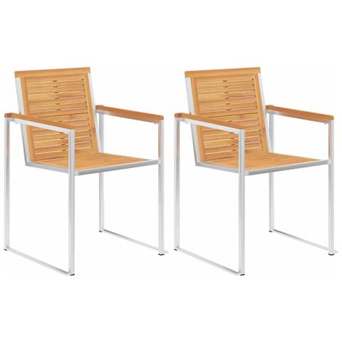 Sedie Da Giardino 2 Pz Con Cuscini In Legno Di Teak E Acciaio - Foto 1