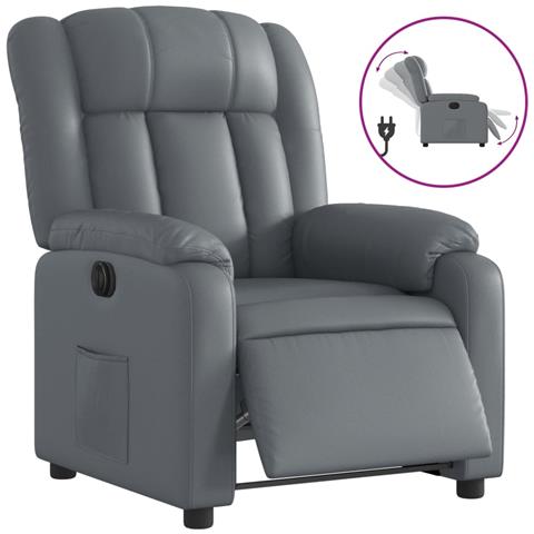 Poltrona Reclinabile Elettrica Grigia In Similpelle - Foto 1