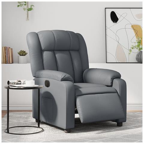 Poltrona Reclinabile Elettrica Grigia In Similpelle - Foto 8