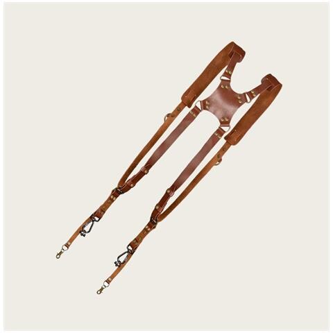 Tracolla Doppia Per Fotocamera In Vera Pelle Brown - Foto 2