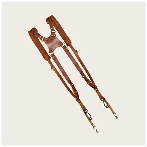 Tracolla Doppia Per Fotocamera In Vera Pelle Brown - Foto 3