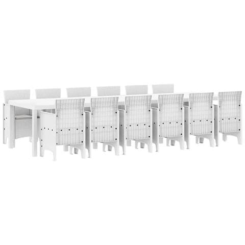 Set da Pranzo da Giardino da 13 Pezzi con Cuscini Polyrattan Bianco, Tavolo da Giardino Bianco 200x100x73 cm Polyrattan, Tavolo da Giardino Bianco 150x100x73 cm Polyrattan, Sedie da Giardino con Cuscini 4 pz Polyrattan Bianco - Foto 1