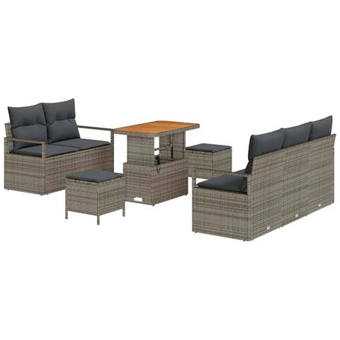 Set Divano da Giardino 8 Pezzi con Cuscini Grigio Polyrattan, Divano da Giardino 2 Posti con Magazzino e Cuscini Grigio Polyrattan, Set da Giardino 3 Pezzi con Cuscini Grigio Polyrattan - Foto 1