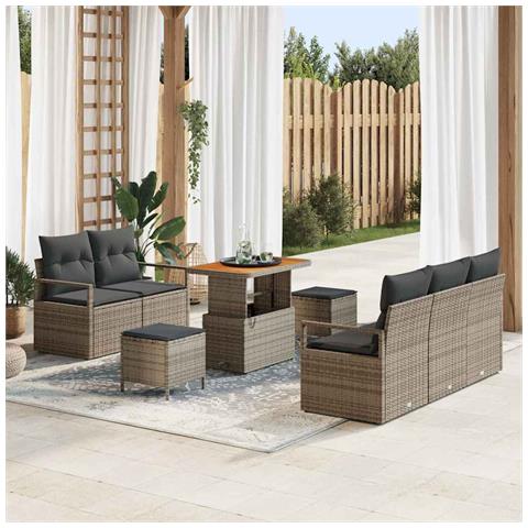 Set Divano da Giardino 8 Pezzi con Cuscini Grigio Polyrattan, Divano da Giardino 2 Posti con Magazzino e Cuscini Grigio Polyrattan, Set da Giardino 3 Pezzi con Cuscini Grigio Polyrattan - Foto 2