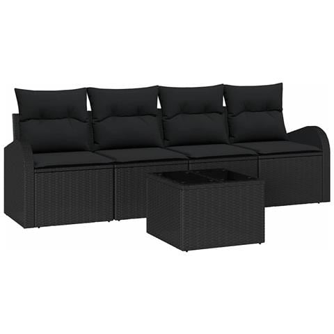 Set Divano da Giardino da 5 Pezzi con Cuscini Nero Rattan Sintetico - Foto 1