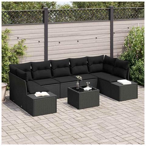 Set Divano Giardino 8 Pezzi con Cuscini Rattan Nero - Foto 2