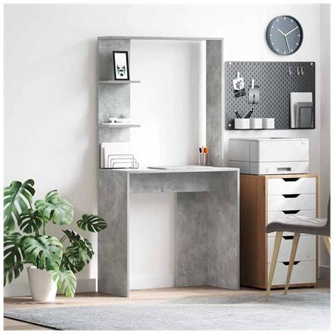 Scrivania Grigia Cemento Legno ingegnerizzato Media - Foto 2