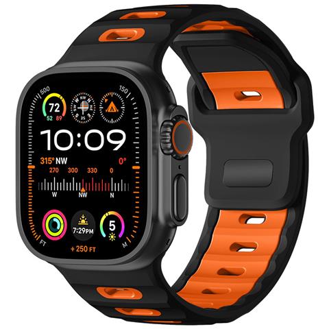 Elegante Cinturino In Silicone Per Apple Watch 42/44/45/46/49mm Black+orange - Foto 1