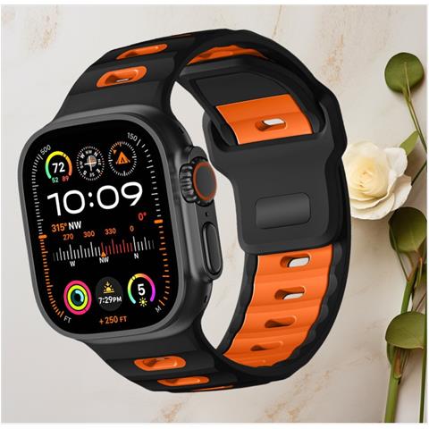 Elegante Cinturino In Silicone Per Apple Watch 42/44/45/46/49mm Black+orange - Foto 2