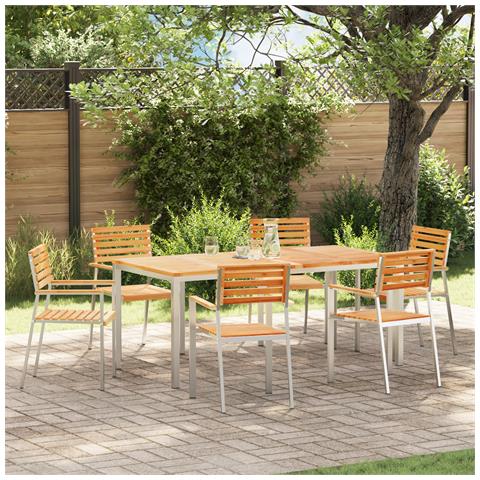 Sedie da Giardino Impilabili  6 pcs 54.5x56x89 cm Legno Massello Teak, Sedie da Giardino Impilabili  4 pcs Legno Massello Teak e Acciaio, Sedie da Giardino Impilabili  2 pcs Legno Massello Teak e Acciaio - Foto 2