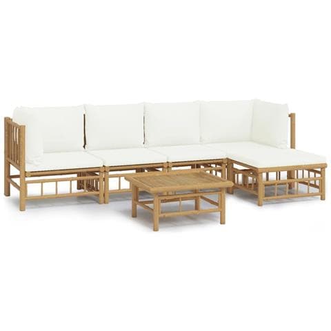 Set Salotto da Giardino 6pz con Cuscini Bianco Crema in Bambù - Foto 1