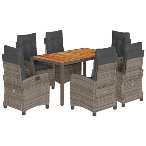 Set da Pranzo da Giardino 7 pz con Cuscini in Polyrattan Grigio - Foto 1