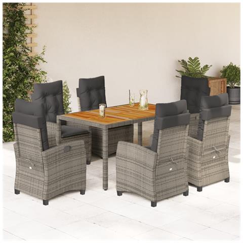 Set da Pranzo da Giardino 7 pz con Cuscini in Polyrattan Grigio - Foto 2