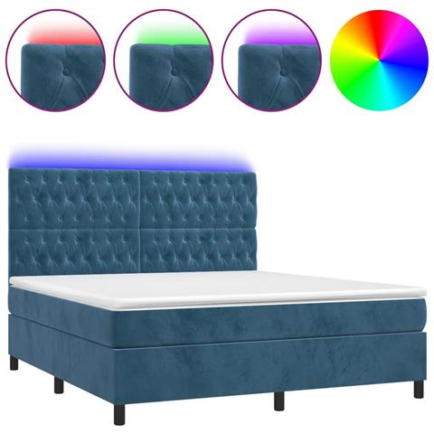 Letto a Molle con Materasso e LED Blu Scuro 180x200 cm - Foto 1