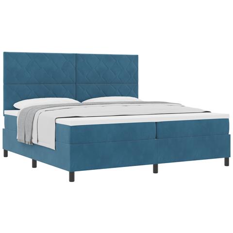 Letto con Rete a Molle e Materasso Blu Scuro 200x200 cm in Velluto - Foto 1
