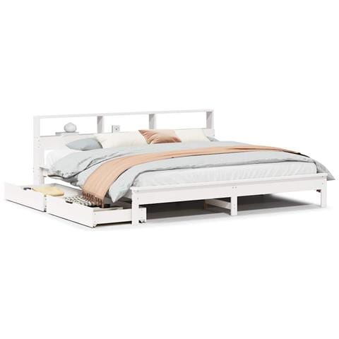 Letto Libreria senza Materasso Bianco 200x200 cm Legno di Pino - Foto 1