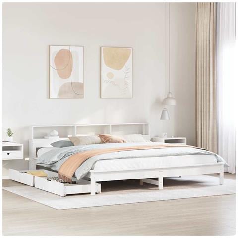 Letto Libreria senza Materasso Bianco 200x200 cm Legno di Pino - Foto 2