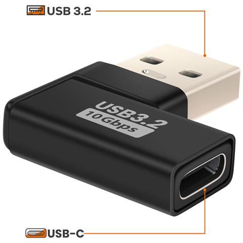 Adattatore Usb-c A Usb-a Maschio Piegato A Sinistra Carica E Trasferimento 10gbps, Nero - Foto 2