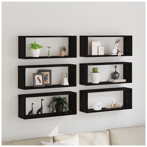 Mensole a muro 6 pezzi Nero Rovere 60x15x23 cm Legno ingegnerizzato - Foto 2