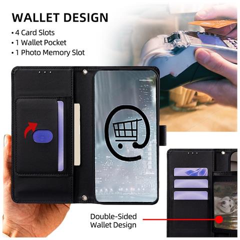 Custodia A Portafoglio Nera Per Iphone 17 Pro Con Porta Carte E Supporto - Foto 2
