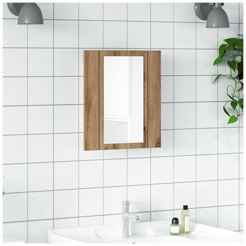 Mobile Bagno Specchio LED Rovere 40x12x45 cm Multistrato - Foto 2