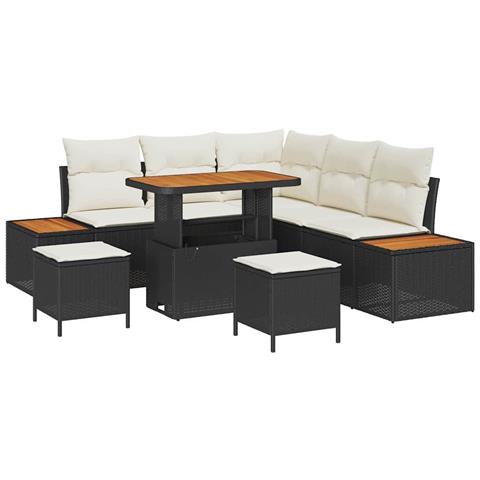 Set Divano da Giardino con cuscino 8 pcs Nero Poly Rattan - Foto 1