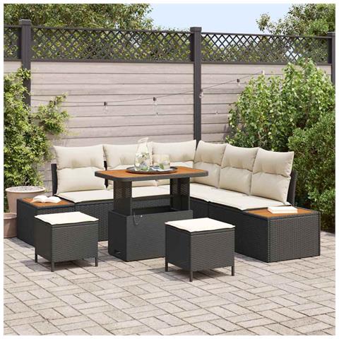 Set Divano da Giardino con cuscino 8 pcs Nero Poly Rattan - Foto 2