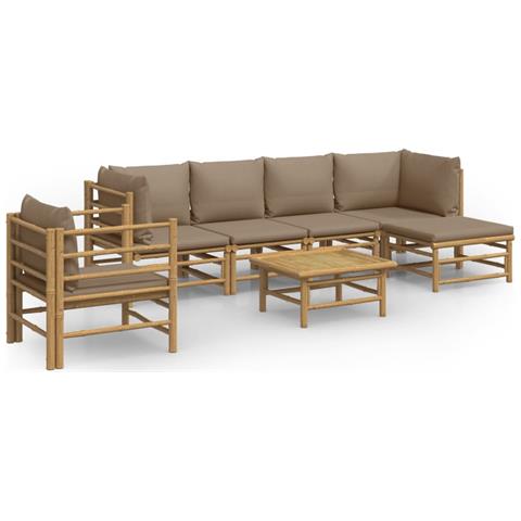 Set Salotto da Giardino 7pz con Cuscini Tortora Bambù - Foto 1