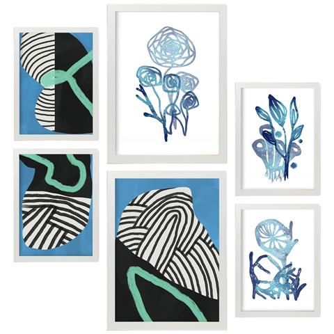 Set Di 6 Stampe Dipinti Decorativi Astratti Estetici Con Fiori Verdi Selvatici Per Il Tuo Soggiorno, Camera Da Letto, Casa A3 & A4 Cornice Bianca - Foto 1