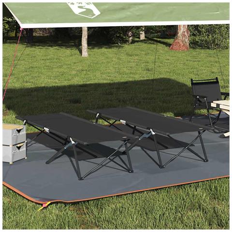 Letto da campeggio pieghevole 2 pcs Nero 206 x 76 x 74 cm - Foto 2