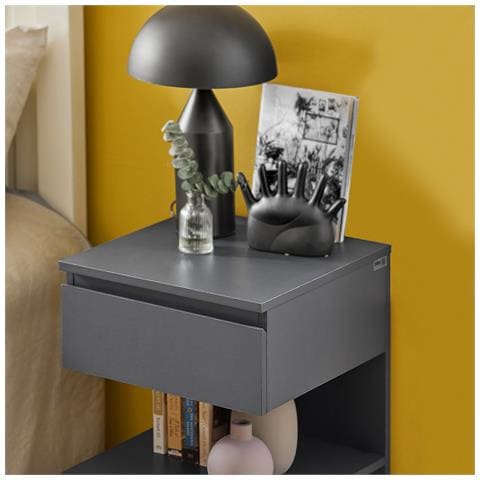 Comodino Per Camera Da Letto, Set Di 2 Con Cassetto E Ripiani, Grigio - Foto 2