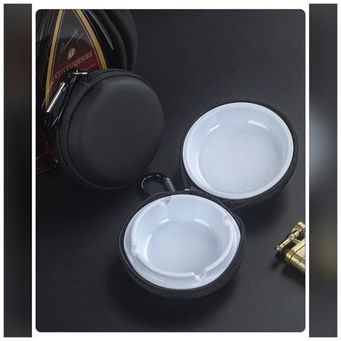 Mini Posacenere Portatile Rotondo Con Custodia Antiurto In Eva E Anello Per Appendere White+black - Foto 4