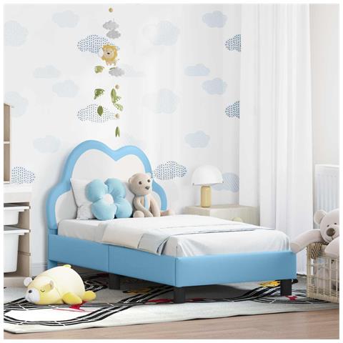 Struttura letto per bambini con testata Blu 70 x 140 cm PU - Foto 2