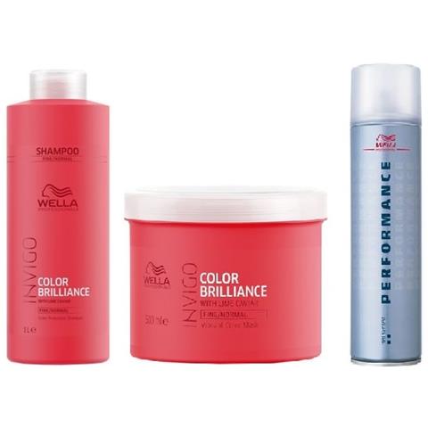 Set Wella Invigo Color Brilliance Fine /normale: Shampoo 1000 Ml + Maschera Trattante 500 Ml + Lacca Wella Performance Fix-2 - Foto 1