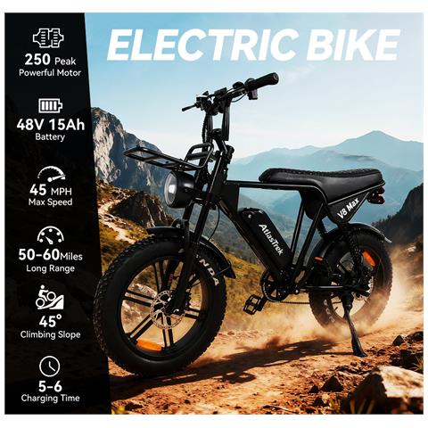 Bicicletta Elettrica V8 - Ruote 20'' Fat E-bike, Batteria Rimovibile 48v15ah, Autonomia 50-60km, Doppia Sospensione - Foto 2