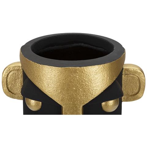 Vaso Tribal In Resina Nera E Oro Con Volto Stilizzato - Foto 2