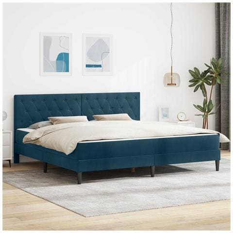 Struttura letto con materasso Blu 200 x 200 cm Velluto - Foto 2