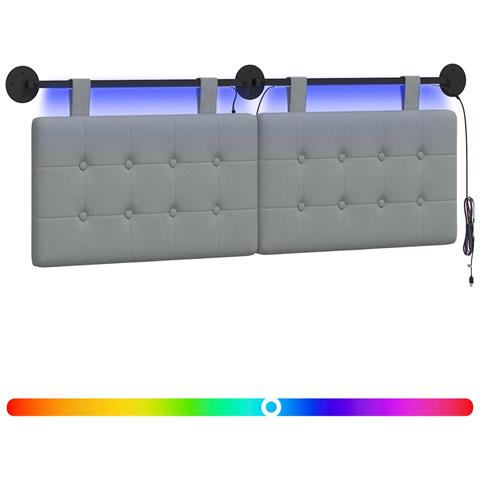 Testiera sospesa Con luce LED Grigio Chiaro Tessuto - Foto 1