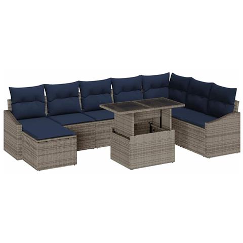 Set Divano da Giardino con cuscino 9 pcs Grigio e Blu Navy - Foto 1