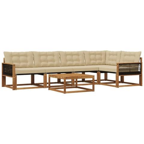 Set di divani da esterno con cuscino 6 pcs Naturale e Beige - Foto 1