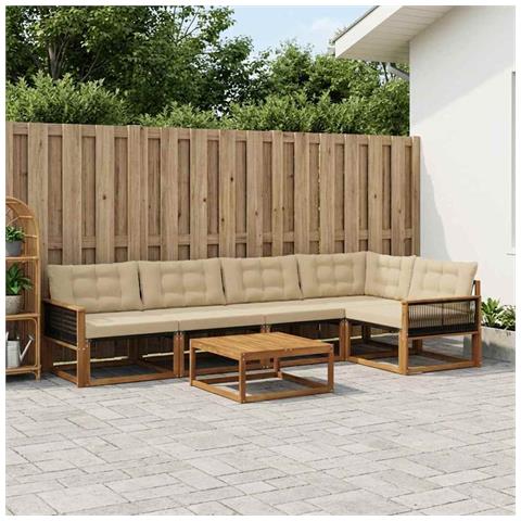 Set di divani da esterno con cuscino 6 pcs Naturale e Beige - Foto 2