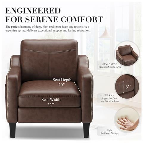 Poltrona moderna in PU, stile Mid-Century, con tasca laterale portaoggetti, comfort ergonomico per soggiorno e ufficio, marrone cioccolato - Foto 2