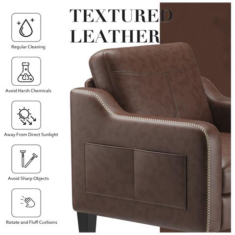 Poltrona moderna in PU, stile Mid-Century, con tasca laterale portaoggetti, comfort ergonomico per soggiorno e ufficio, marrone cioccolato - Foto 8