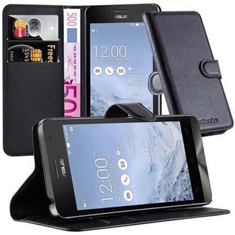 Custodia Compatibile Con Asus Zenfone 5 2014 In Nero Carbone - Coperchio Protettiva Con Chiusura Magnetica, Funzione Stand E Tasca Per Le Carte - Foto 1