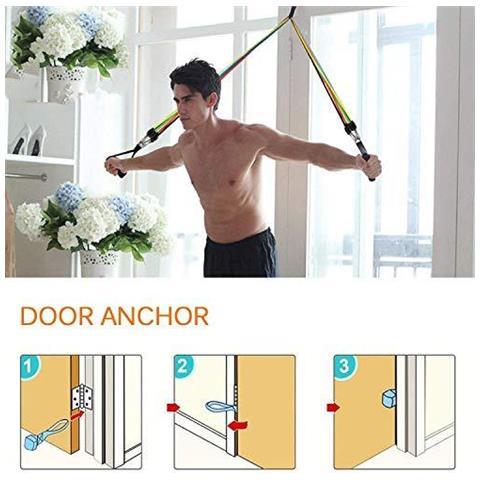 Bande Di Resistenza Esercizio Set 5pcs Bande Di Tensione Forza Di Formazione Fitness Tubi Con Maniglie Porta Di Ancoraggio Cinturini Alla Caviglia Borsa Per Il Trasporto Allenamento Guide E Banda Di Guardia Attrezzature Per Uomini E Donne - Foto 4