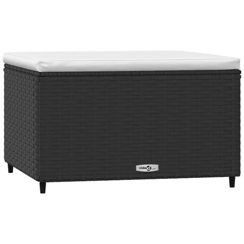 Poggiapiedi Da Giardino Con Cuscino In Polyrattan Nero - Foto 1