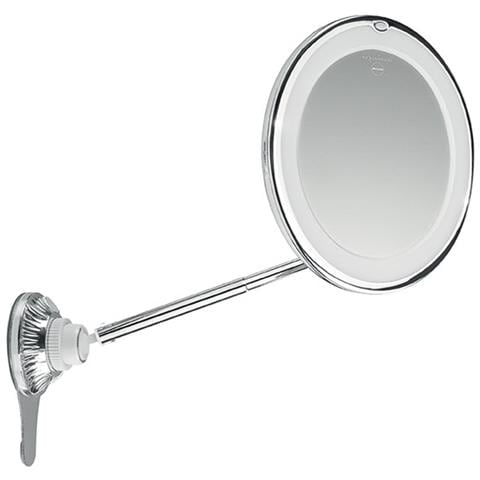 Specchio Ingrandente con Ventosa a Ghiera Asta Telescopica Doppio Snodo Ingrandimento 10x Luci LED Cromato - Foto 1