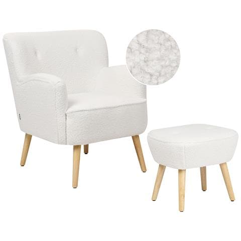 Poltrona Con Poggiapiedi Bouclé Bianco Tumba - Foto 8