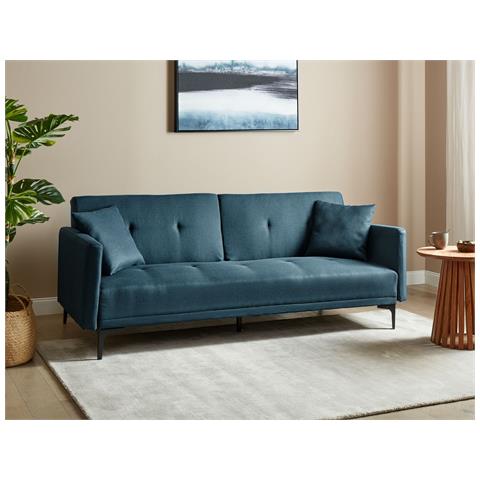 Divano Letto 3 Posti Lucan Tessuto Blu - Foto 1