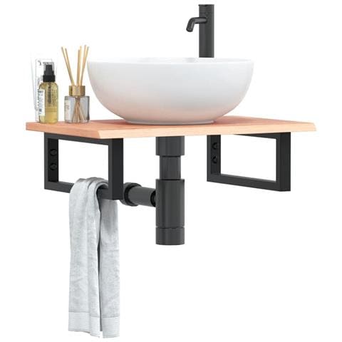 Ripiano A Parete Per Lavabo In Acciaio E Massello Di Rovere - Foto 1